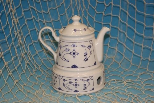 Teekanne 0,4 l / Stövchen Set ,,Indisch Blau", Porzellan
