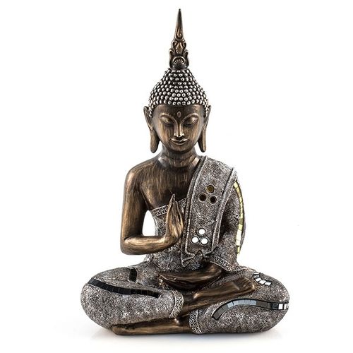 Buddha ,,Abhaya Mudra", Polyresin/Spiegelsteinen
